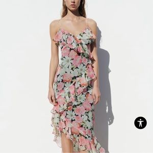 ZARA Floral Asymmetrical Dress